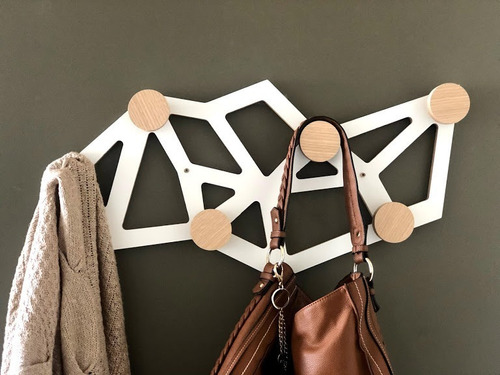 Imagen 8 de 8 de Perchero De Pared Vitto Escandinavo Nordico Blanco Roble Mel