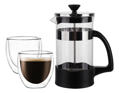 Set Cafetera 600ml Y 2 Pocillos Doble Vidrio 100ml Larhaus 