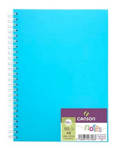 Croquera Canson Notes Espiral 50 Hojas 120g/m² 14,8 X 21cm Color Celeste