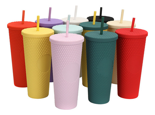Vaso Mate Grande De 710 Ml, Reutilizable, Tapa Y Pajita A Pr