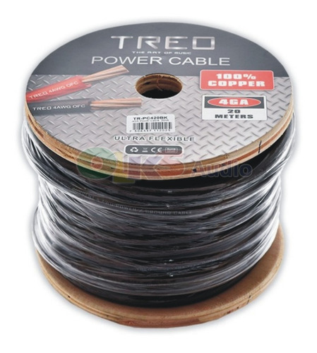 Cable De Corriente Calibre 4 20mt 100% Cobre Treo Tr-pc420bk