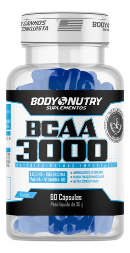 Bcaa 3000 Body Nutry 60 Cápsulas Suplemento Vitamina B6 Sabor Sem Sabor