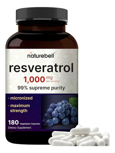 Suplemento Resveratrol 1000mg Complejo Potente 180 Capsulas 