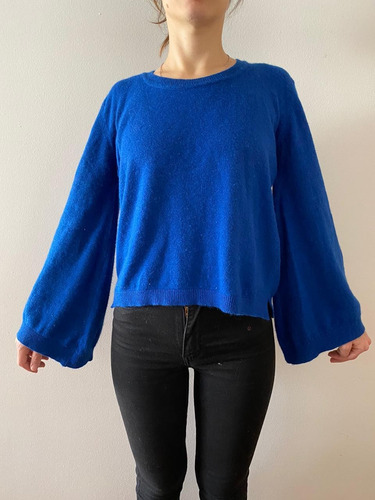 Sweater Pulover Azul Lana Pelo Conejo Manga Campana Bremer