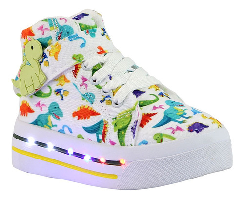 Tenis Niño Dino Luces Led Dinosaurio Rex Comodo Velcro Kuali