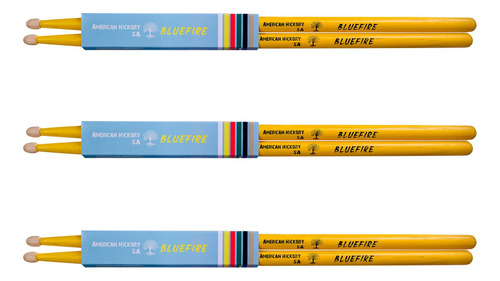Baquetas Clásicas 5a Nogal Palo Fuego Azul 3 Pares Amarillo Tamaño