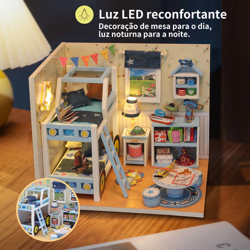 Camewin Bloco De Construção Brinquedos - Mini Casa De Madeira Casa De Bolso Com Luz Led