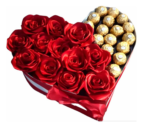 Arreglo Florar De Rosas Eternas De Corazon Con Chocolates