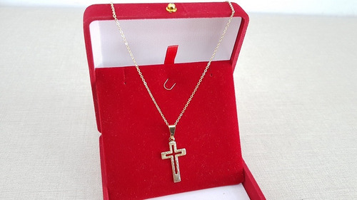 Colar Corrente Feminina Com Crucifixo Folheado A Ouro 18k