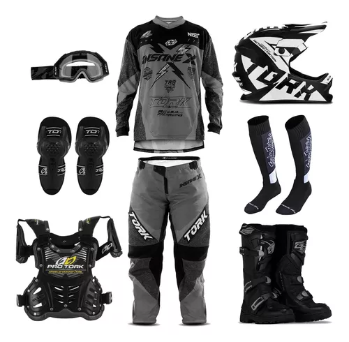 Kit Infantil Roupa Motocross + Capacete Oculos Trilha Tork