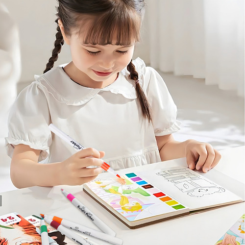 48 Marcadores Acrílica Pincel Plumones Punta Pincel Para Cómic Diseño Dibujo Escolar