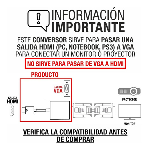 Conversor Hdmi A Vga Cable Video Audio Proyector Ps3 1080p