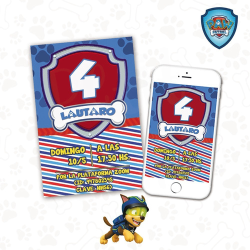 Invitación Digital Paw Patrol Personalizada Virtual