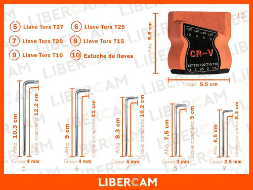 Imagen 6 de 10 de Juego De Llaves Torx 9 Piezas T 10 A T 50 Medianas Blister