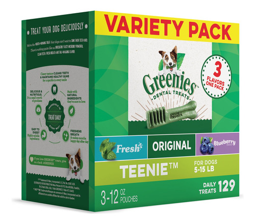 Dog Dental Care Chews Greenies Teenie, Paquete Variado De 3