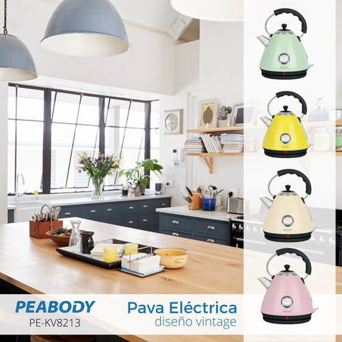Imagen 9 de 10 de Pava Eléctrica Vintage Acero 1.7 Litros Peabody Pe-kv8213