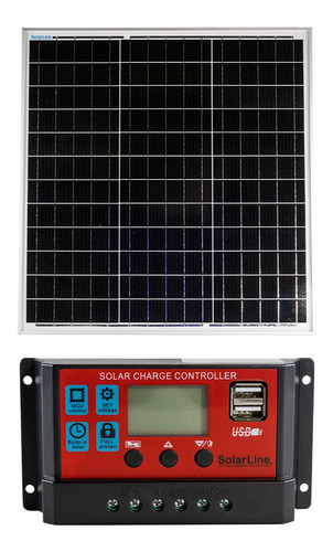 Imagen 1 de 5 de Kit Panel Solar 50wp + Regulador 10 Amper - Cargador Bateria