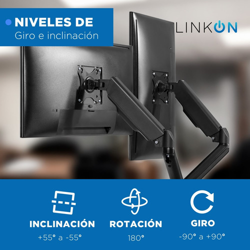 Brazo Soporte Doble Para 2 Monitores Linkon Escritorio Gas