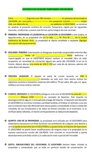 Modelo De Contrato De Alquiler Temporario (editable)