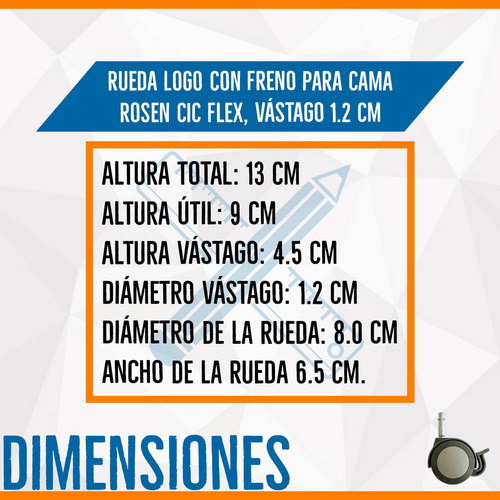 Imagen 3 de 6 de Rueda Logo Con Freno Para Cama Rosen Cic Flex, Vástago 1.2cm
