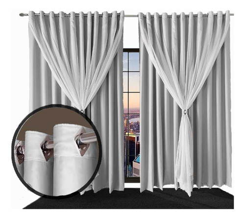 Cortinas Blackout 5,00x4,50 Apartamento Com Voal Cinza