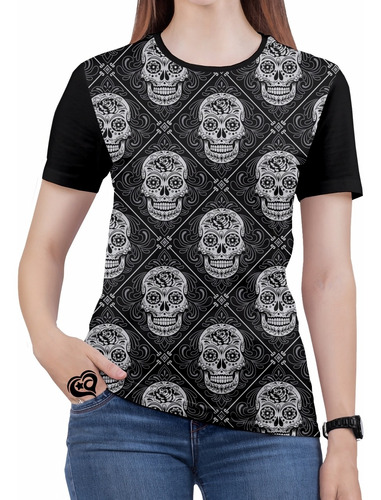 Camiseta De Rock N Roll Plus Size Caveira Feminina Blusa