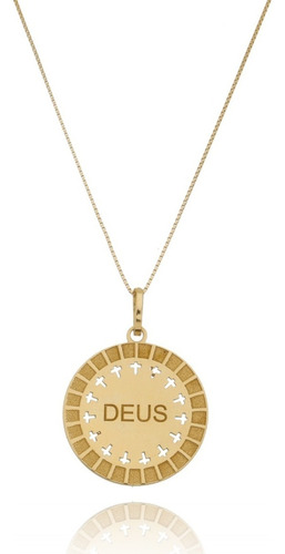 Pingente Medalha Em Ouro 18k Deus + Corrente Veneziana Cor Amarelo