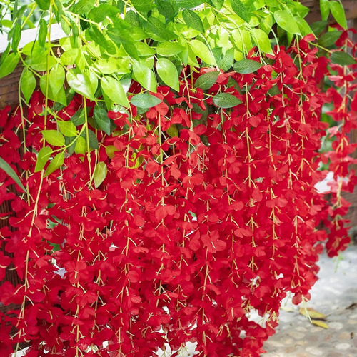 Flores Artificiales De Glicina De 12 Piezas,plantas Artificiales De Wisteria Colgantes De 110cm , Flores Artificiales Colgantes Decoración Para Hogar, Para Boda,jardín,exterior Para El Hogar.(rojo)