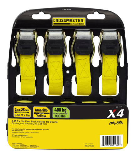  Cinchas Amarre X4u 408kg 2m X 25mm Amarillas Crossmaster