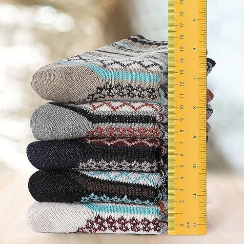 Calcetines Lana Punto Para Mujer, 5 Pares Calcetines De Lana
