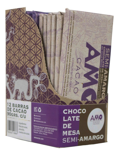 Chocolate De Mesa Semi Amargo Orgánico 90gr C/u Caja 12