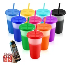 100 Vasos Magicos Cambian De Color Con Tapa Y Popote 710ml