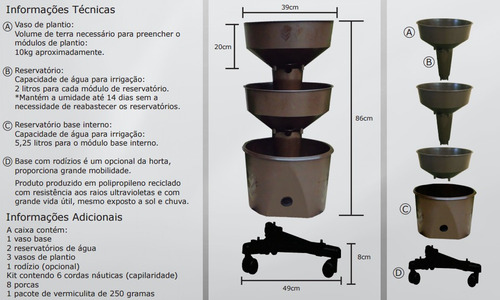 Horta Vertical Auto Irrigável Verde Vida C/rodízio Cor Preta
