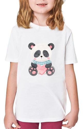 Remera Nena Niña Infantil Oso Panda Tierno Kawai Acuarela 06