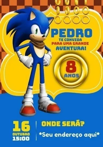 Sonic - Convite Personalizado 10x7