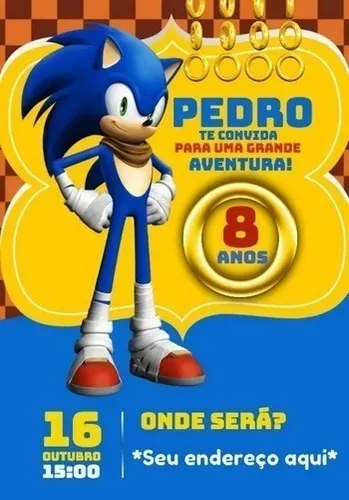 Convite Aniversário Sonic - Arte Digital