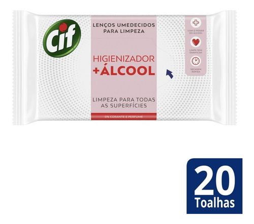 Limpador Cif Lenços Umedecidos 20 Unidades Higienizador +álc