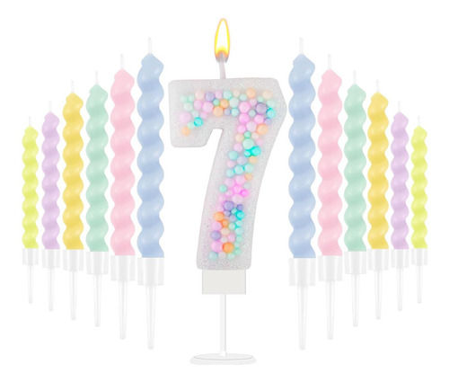 Rainbow Número 7 Vela De Cumpleaños 3d Macaron Glitter 7 De