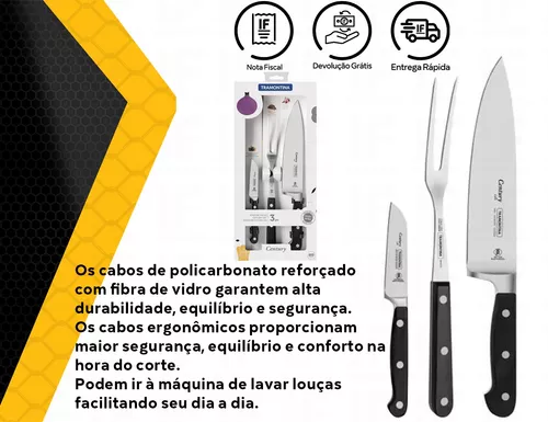 Jogo de Facas Profissional Inox Century 3 Peças Tramontina - Cozinha,  Ferramentas, Utilidades