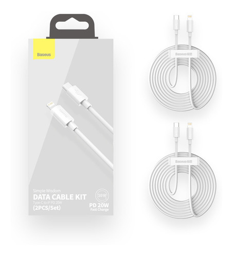 Kit C/ 2 Cabos Data cable Usb IP 2.4A 1.5m Baseus iPhone Cor Branco