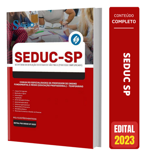 Apostila Seduc Sp - Comum Professor De Ensino Fundamental E Médio ( Educação Profissional) - Temporário