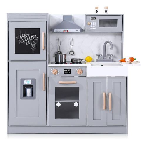 Juego De Cocina De Madera Gris, Juego De Cocina Con Accesori