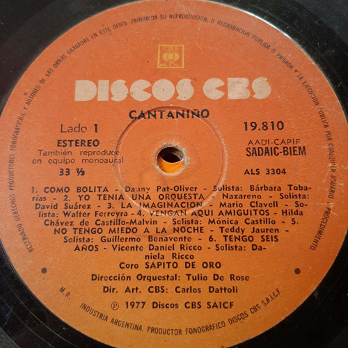 Sin Tapa Disco Cantaniño Con Coro Sapito De Oro If0