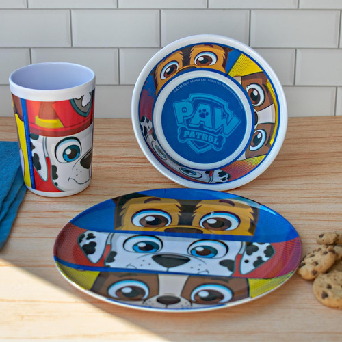 Funkids 1725-168 Vajilla Infantil De Melamina Plato, Tazón Paw Patrol