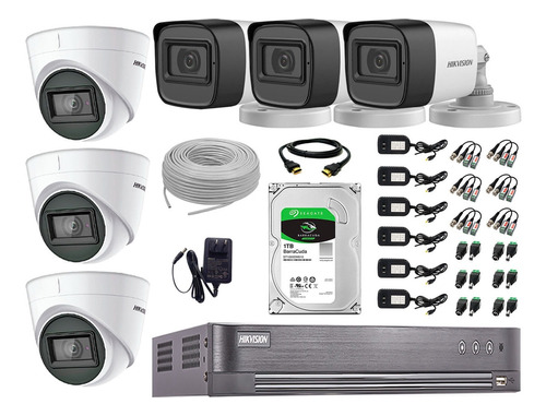 Kit 6 Cámaras De Seguridad Audio Hikvision 5mp Completo P2p