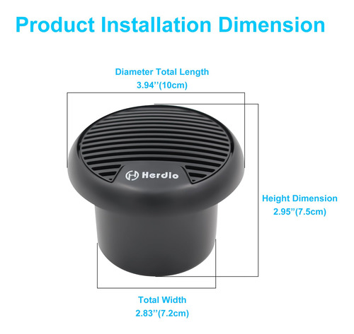 Marine Bluetooth Speakers Herdio 3-inch 140w For Boat Black
