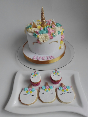Torta Artesanal Unicornio Unicorn+ Cookies+ Cupcakes