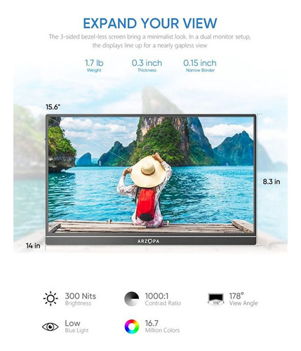 Monitor Portable Arzopa A1 15.6 1080p Ips Minihdmi Usb C