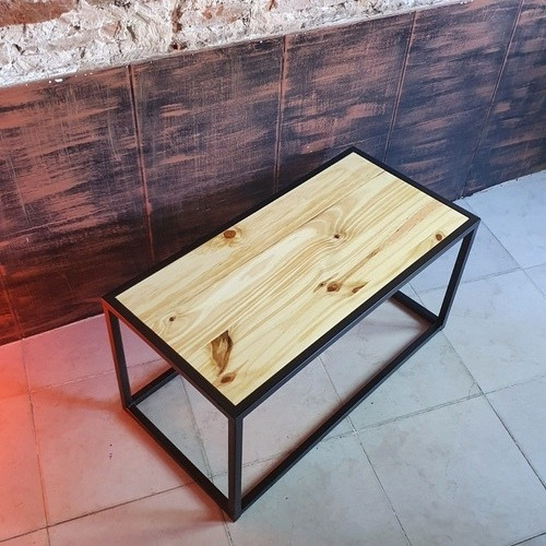 Imagen 5 de 5 de Mesa Ratona Industrial 80x40x45cm Hierro Madera Laqueada