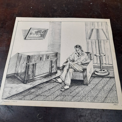 Imagem 2 de 9 de Pintura Desenho Nanquim Bico De Pena Datado 1953 Sem Moldura